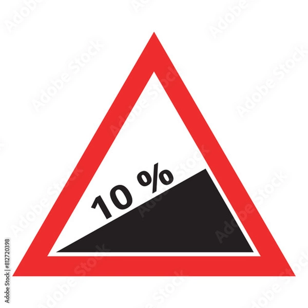 Obraz Steep descent road sign within a red triangle, Traffic signs vector design
