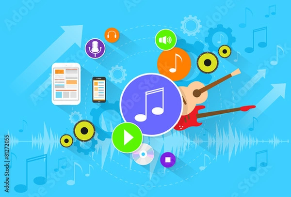 Fototapeta music banner color icon flat set vector