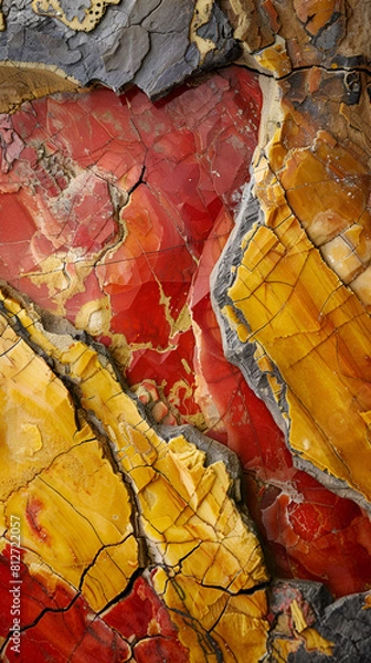 Fototapeta The texture of the stone is red and orange, Abstract background,  paint texture with brush and palette knife strokes. colorful wallpaper