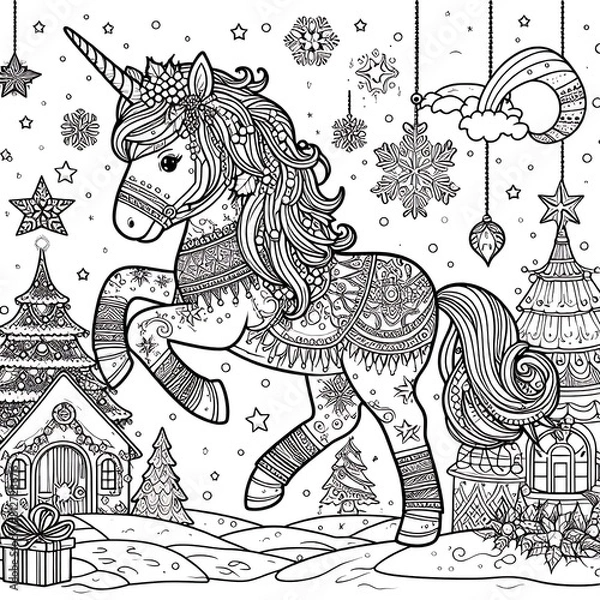 Fototapeta A coloring page of a unicorn image photo photo lively illustrator illustrator.