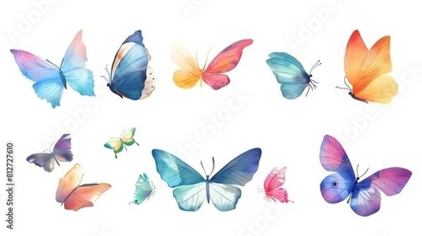 Fototapeta Colorful Butterflies in Diverse Poses Showcasing the Beauty and Fragility of Nature s Vibrant Creatures