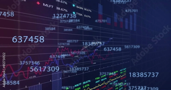 Fototapeta Image of financial data processing over grid