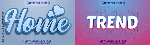 Obraz Bundle of 3d Home & Trend editable text effect design vectors. Set of editable text effect designs. Modern editable text effect vector design. Editable text style effects - Home &Trend text style them