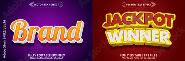 Obraz Bundle of 3d Brand jackpot winner editable text effect design vectors. Set of editable text effect designs. Modern editable text effect vector design. Brand jackpot winner text style theme