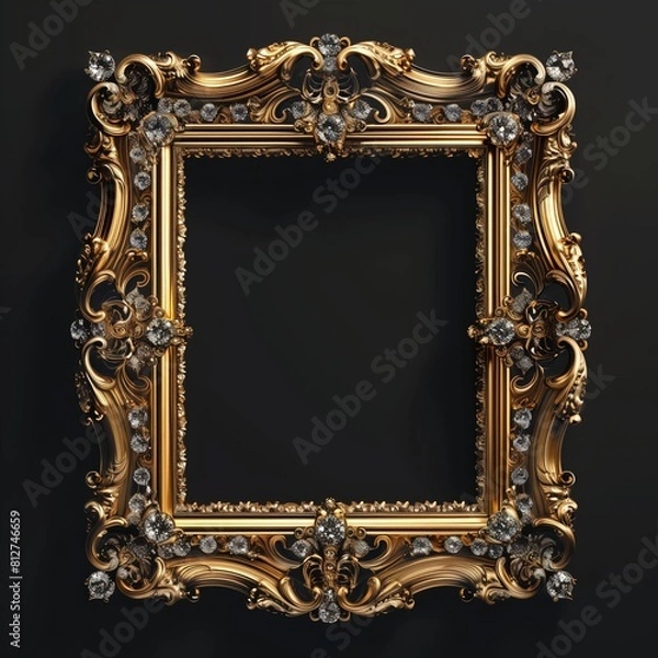 Fototapeta A vintage empty gold frame embedded with diamonds.