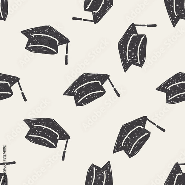 Fototapeta graduation hat doodle seamless pattern background