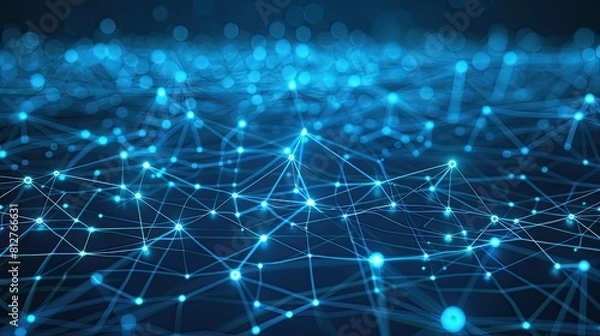 Obraz Blue abstract background with a network grid and particles connected