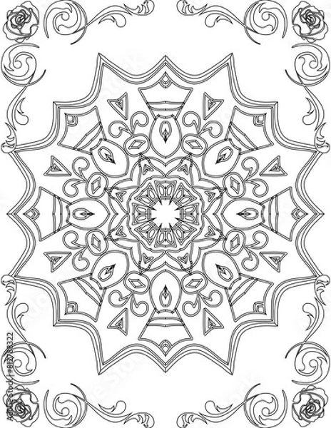 Fototapeta Printable Mandala Coloring Page for Adults. Educational Resources for School for Kids. Adults Coloring Book. Mandala Coloring Activity Worksheet.