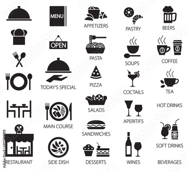 Fototapeta Restaurant vector silhouette icons 1