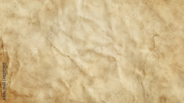 Fototapeta A sheet of old blank parchment with a brownish color and a slightly crumpled paper texture