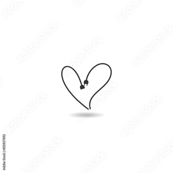 Fototapeta Heart with electric plug icon with shadow