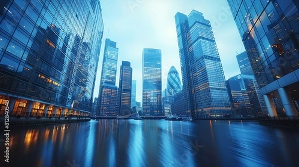 Fototapeta International banking district in a side view, representing global finance Cybernetic tone, Vivid