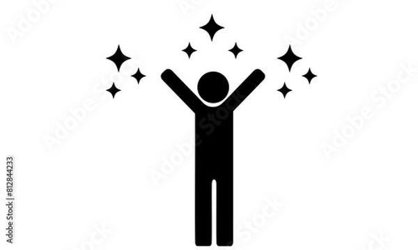 Fototapeta 人物ピクトグラム　バンザイ　アイコン全身　喜ぶ　キラキラ