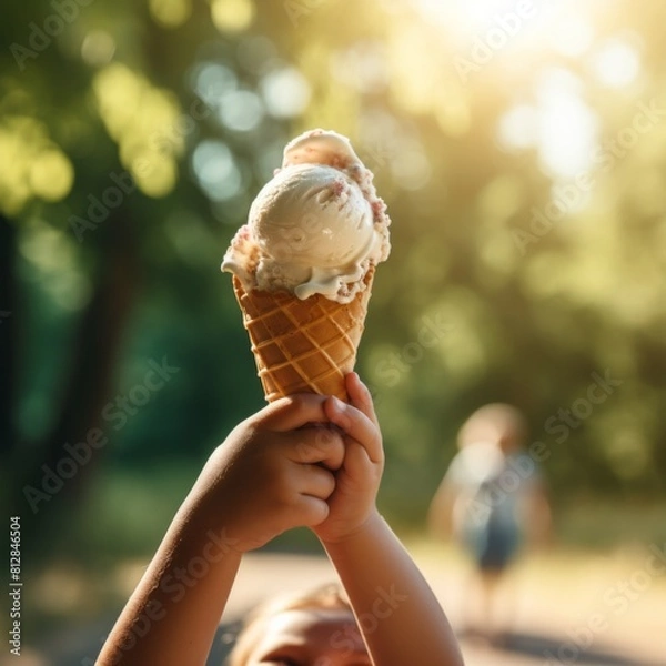 Fototapeta Close up of hand holding ice cream cones.