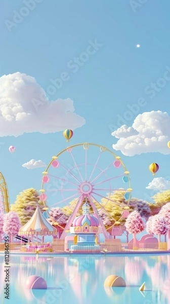 Obraz 3D cartoon C4D style background: amusement park