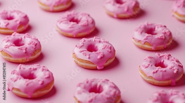Fototapeta Modern retro color theme pattern of pink donuts against a pink background : Generative AI