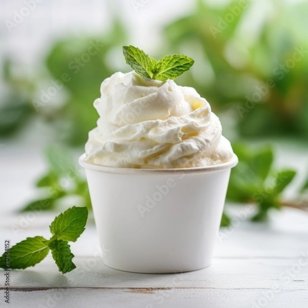 Fototapeta Ice cream in a white cup.