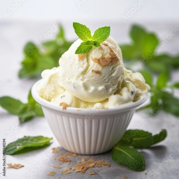 Fototapeta Ice cream in a white cup.