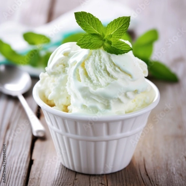 Fototapeta Ice cream in a white cup.