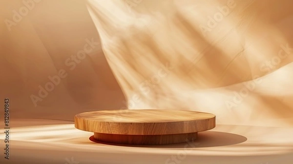 Fototapeta Blank wooden podium for product display on paper background : Generative AI