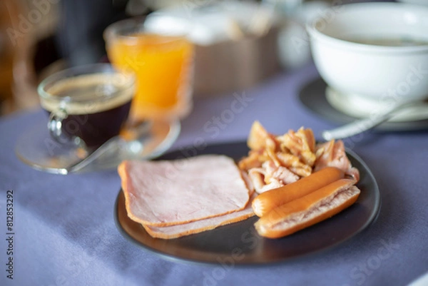 Obraz breakfast sausage and ham on the table