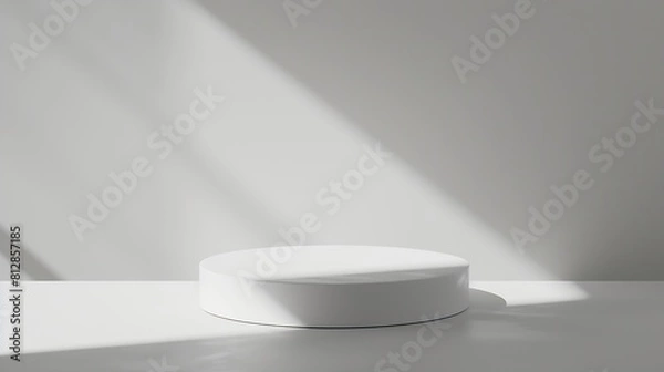 Fototapeta Abstract empty white podium on grey background Mock up stand for product presentation 3D Render Minimal concept Advertising template : Generative AI
