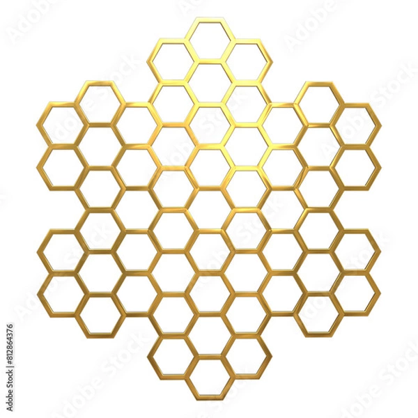 Obraz 3D Golden honeycomb hexagonal wall showpiece rendering.  