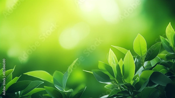 Fototapeta Nature view of green leaves on blurred greenery background 16:9 wallpaper