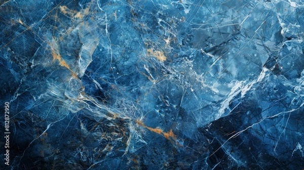 Obraz Blue marble texture with white and gold veins surface
