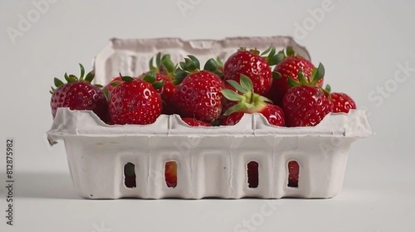 Fototapeta Strawberries in a carton from a supermarket : Generative AI