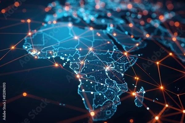 Fototapeta Global Network Across Africa Representing Smart Choices, Digital Map of Africa with Global Network Connections