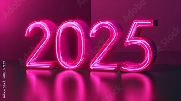 Fototapeta Vibrant Neon Pink 3D Number 2025 Prominently Displayed in a Captivating Digital Image