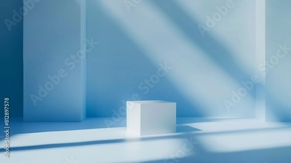Obraz Light blue background for product presentation with a light and shadows pattern on it : Generative AI