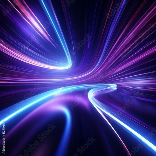 Fototapeta Swirling streaks of purple and blue lights illuminate a dark background, creating a dynamic and captivating visual display