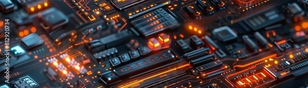 Fototapeta Showcase the convergence of technology and artistry through a top-view perspective