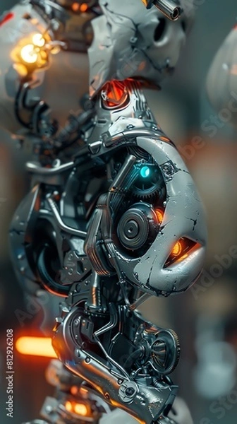 Fototapeta Infuse your design with the futuristic allure of robotics entwined with horrors chilling touch Craft a frontal view that dares to push the boundaries