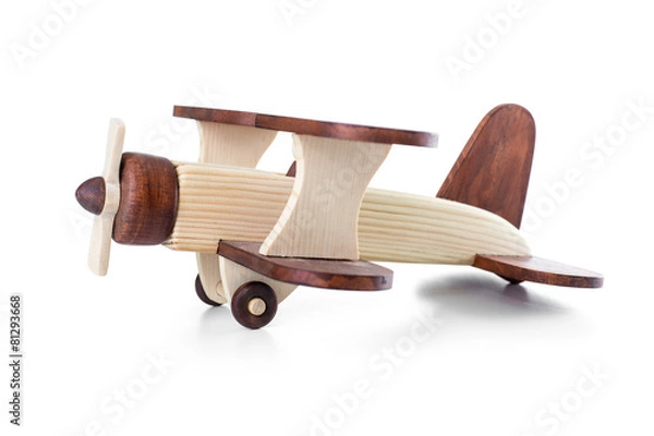 Fototapeta Wooden airplane model side view isolated