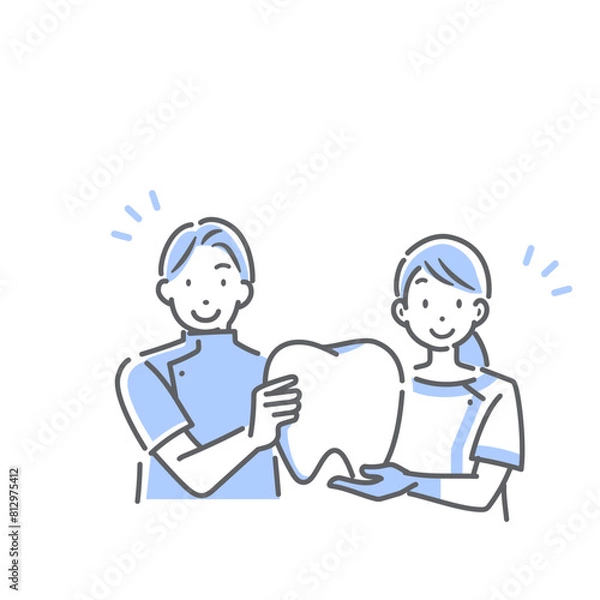 Obraz 笑顔の歯科医師と歯科衛生士　シンプルでお洒落な線画イラスト