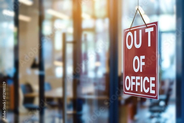 Fototapeta sign "Out Of Office" with blurry background of an office