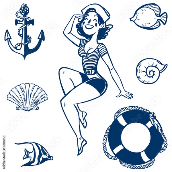 Obraz Vector sea icon set. Set of nautical design elements