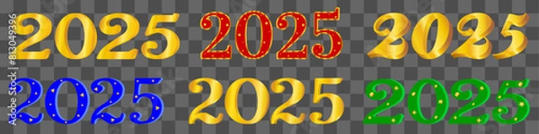 Fototapeta Colored and gold 3D numbers 2025 for design of cards for the New Year vector.