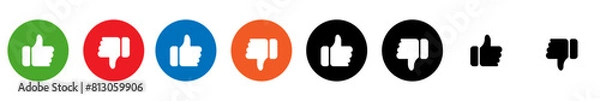 Fototapeta Thumbs up and thumbs down icons set. Like and dislike vector collection on transparent background.