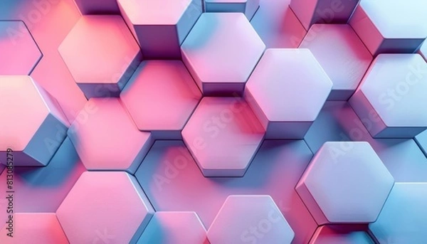 Fototapeta Background of hexagons pattern enlivens the space with its blue and pink gradient geometric shape, offering a vibrant look, Sharpen 3d rendering background