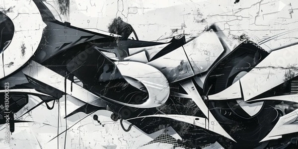 Obraz Black and white graffiti on the wall. Abstract background for design.