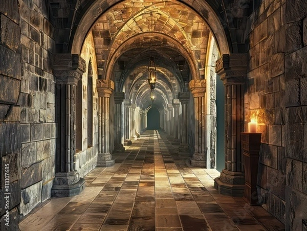 Fototapeta hallway inside a medieval castle