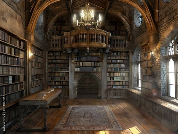 Obraz library inside a medieval castle