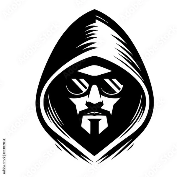 Fototapeta Mysterious Hooded Hacker in Black and White – Vector Illustration on Cybersecurity, Anonymity, and Digital Safety