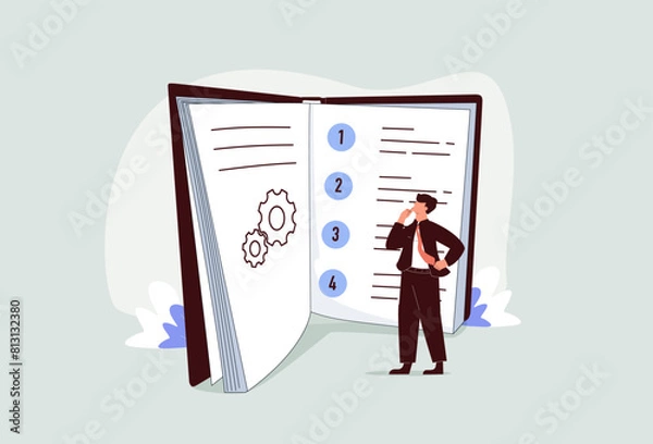Obraz User manual illustration set. People characters reading and writing privacy policy and terms and conditions for guide