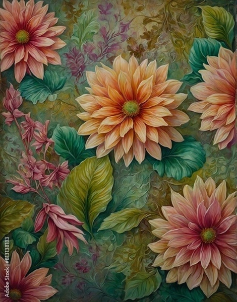 Fototapeta Beautiful pink and yellow Dahlia flower background image striking flower arrangement unique floral design  