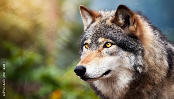 Fototapeta Close Up of a Wolf With Blurry Background. Generative AI